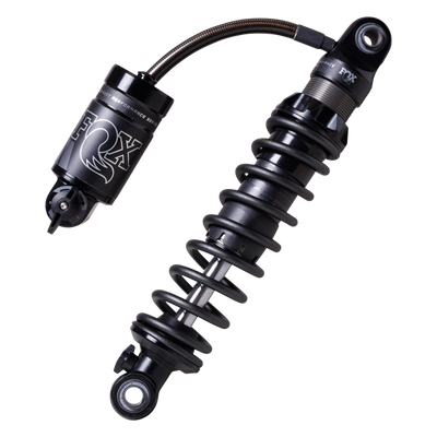FOX QS3-QSR Remote Resi rear shock for Harley Touring — black adjustable remote-reservoir coil