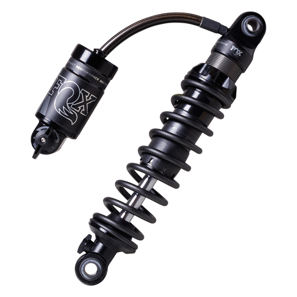 FOX QS3-QSR Remote Resi rear shock for Harley Touring — black adjustable remote-reservoir coil