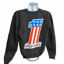 Black crew neck sweatshirt with a large number '1' Speed-Kings design 