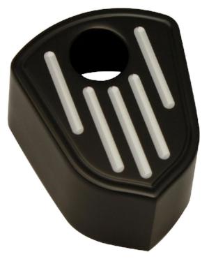 Ball-milled black billet aluminum ignition switch cover with silver milled bars and keyhole, CNC black-anodized — fits 2007–2013 Harley FLHT/FLTR/FLHX & FL Trike