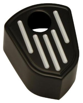 Ball-milled black billet aluminum ignition switch cover with silver milled bars and keyhole, CNC black-anodized — fits 2007–2013 Harley FLHT/FLTR/FLHX & FL Trike