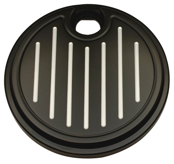 908315B black billet fuel door, ball-milled anodized aluminum with vertical milled grooves, fits 1992–2007 Harley‑Davidson FLH models