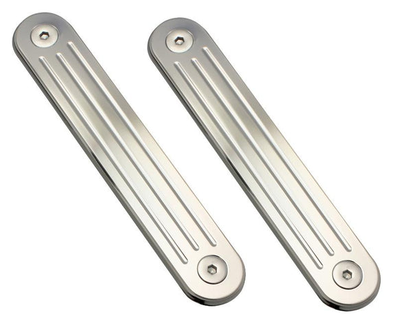 Pair of chrome billet aluminum CNC-machined, ball-milled turn signal eliminators for Harley Street Glide (FLHX/FLHT)