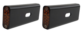 Pair of Pro-One #909105B black billet aluminum fender strut marker lights with amber LED lenses for 2006-2017 Harley Dyna