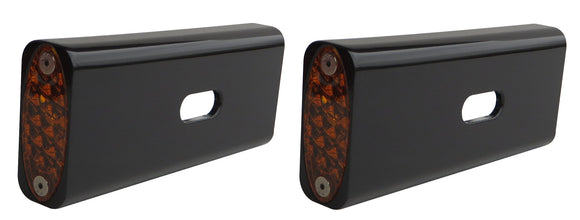 Pair of Pro-One #909105B black billet aluminum fender strut marker lights with amber LED lenses for 2006-2017 Harley Dyna