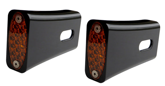 Pair of Pro-One 909106B black billet aluminum fender strut amber LED marker lights for 2004–2020 Harley Sportster XL