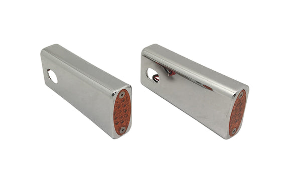 Pair of chrome billet fender strut amber LED marker lights (#909108) for 1984–2017 Harley Softail