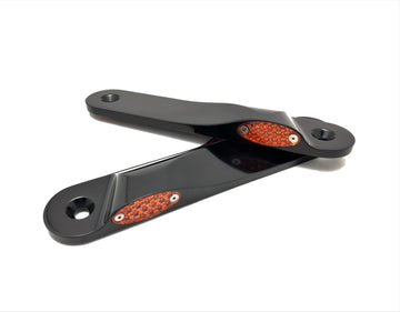 Pro-One #909109B black low-profile LED front turn signals with amber lenses, bolt-on pair for Harley FLHX/FLHT models
