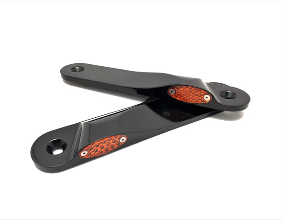 Pro-One #909109B black low-profile LED front turn signals with amber lenses, bolt-on pair for Harley FLHX/FLHT models