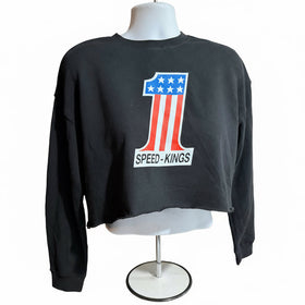 Womens Black Croptop with Speed-Kings Number 1 Logo