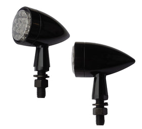 AC-1031B pair of black Super Bullet smooth LED motorcycle turn signals with mounting bolts
