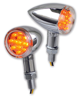 AC-1032 LED chrome bullet turn signal pair with amber LEDs and threaded mounts