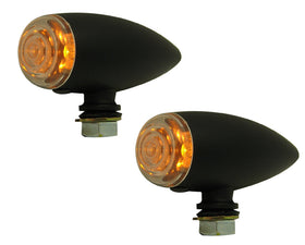 Pair AC-1033B black anodized bullet LED turn signals, clear-lens amber LEDs, 3-inch marker lights for Harley-Davidson and metric cruisers
