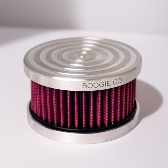 Boogie Co Billet Dead Center Intake Air Cleaner for CV Carbs side view