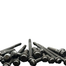 Bamco ARP stainless steel black-finish bolts for Harley-Davidson, assorted lengths on white background