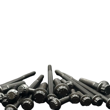 Close-up of Bamco ARP stainless steel black-coated bolts for Harley-Davidson motorcycles