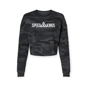 Speed Kings Logo Women's Moto Crop Top in Black Camo