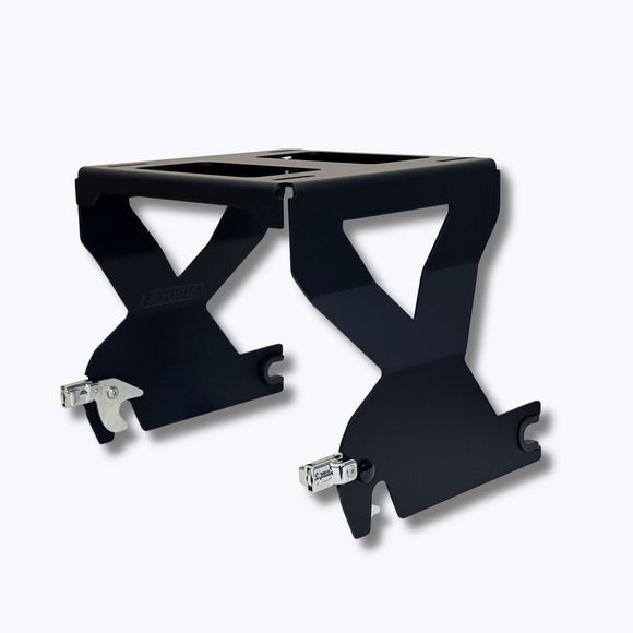 Solo Tour Pack Mount for 2-up seats that fits Lowrider S and ST by Boogie Co in Black with Chrome Hardware