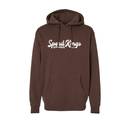 Brown hoodie with 'Speed Kings' logo on a white background