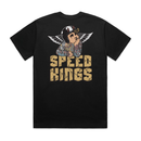 Black t-shirt with 'Speed Kings' cherub graphic design on a white background