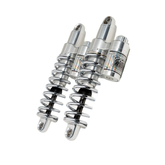 RWD RS-2 rear shocks for Harley FXR with polished body and chrome springs