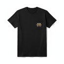 Black t-shirt with crossed bones Speed-Kings logo on the chest pocket against a white background