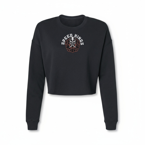 Death Blooms Moto Sweatshirt for Women by Speed-Kings in Black on a white background