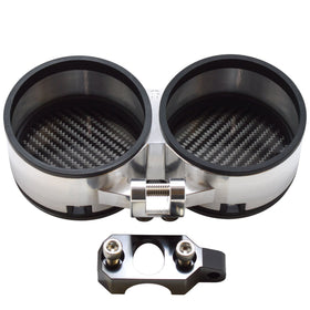 Aluminum dual motorcycle gauge pod with carbon-fiber inserts and handlebar mounting clamp