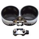 Chrome dual motorcycle gauge pod with carbon-fiber inserts and handlebar clamp