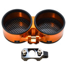 Orange anodized dual gauge pod with carbon-fiber inserts and black handlebar mounting bracket