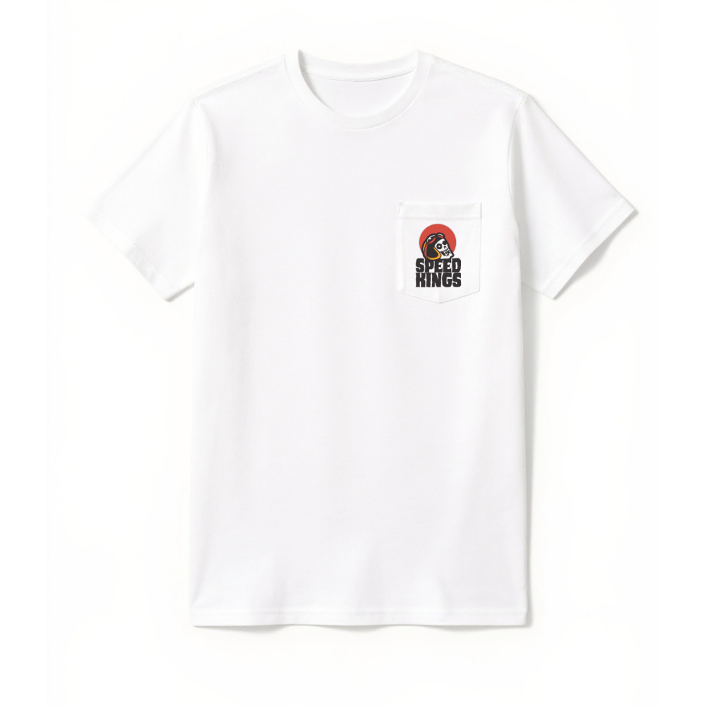 Eagle Rider Pocket Tee - White | 100% Cotton Classic Fit, Speed