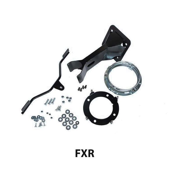 RWD V-Twin FXR fairing mount kit with mounting brackets, hardware and 7-inch headlight ring adapter