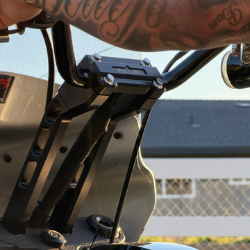 Foundry Risers by Speed Kings in Black on a Lowrider S Harley Davidson