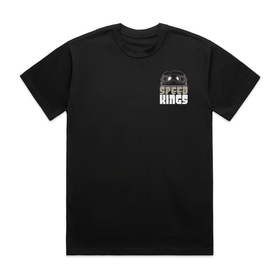 Black t-shirt with 'Speed Kings' logo on a white background