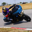 Harley-Davidson bagger crash bar installed on blue motorcycle