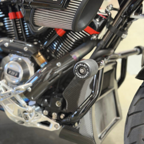 Close-up of BAMCO ARP stainless bolts installed on a Harley-Davidson Bagger, Touring Crash Bar Ends ARP Kit