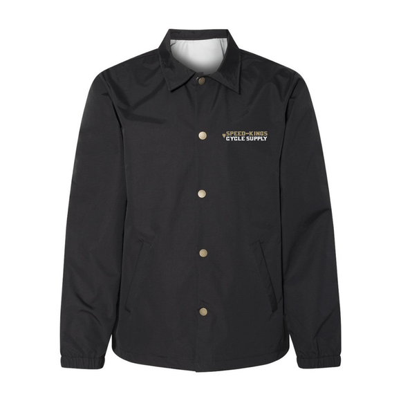 Speed Kings Have Heart Waterproof Coaches Jacket in Black Front Side Snap Up