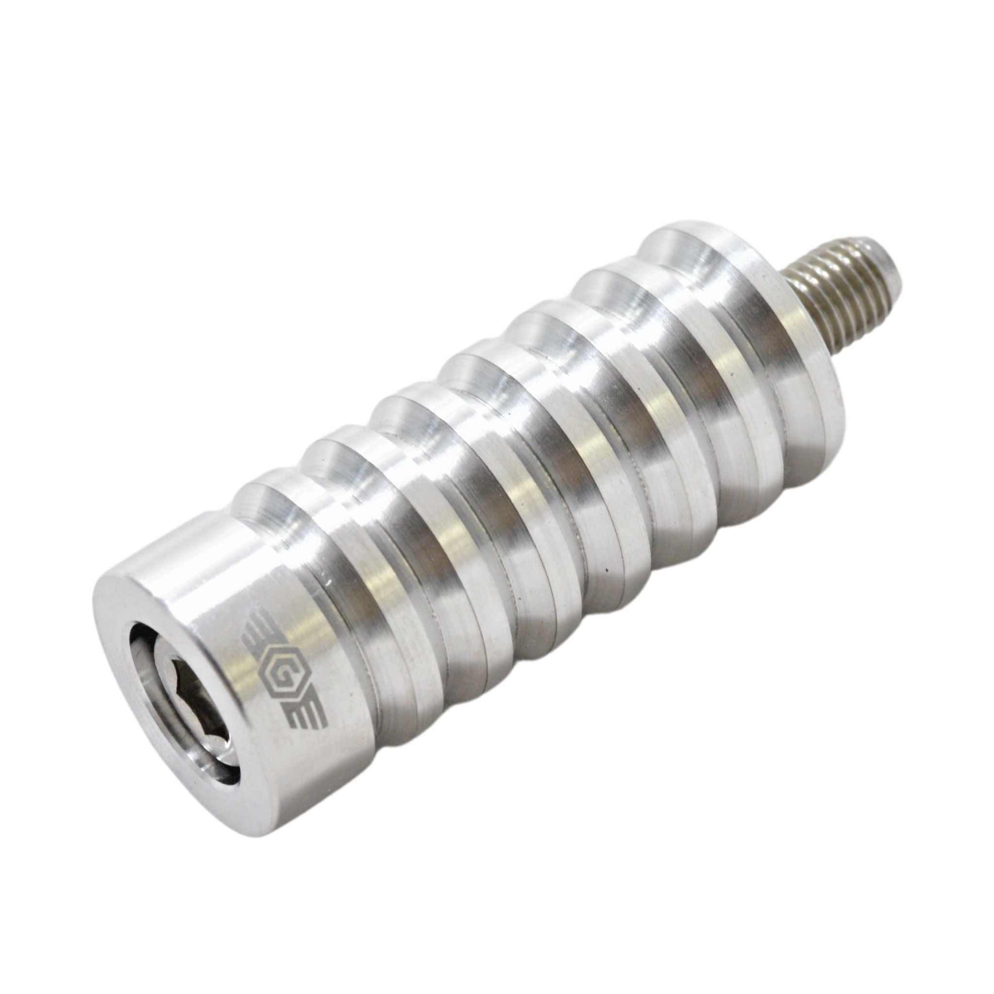 Polished aluminum shifter peg for Indian motorcycle, grooved design with threaded stud