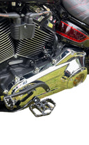 Bamco ARP stainless steel bolts on chrome outer primary cover of Harley‑Davidson M8 Softail