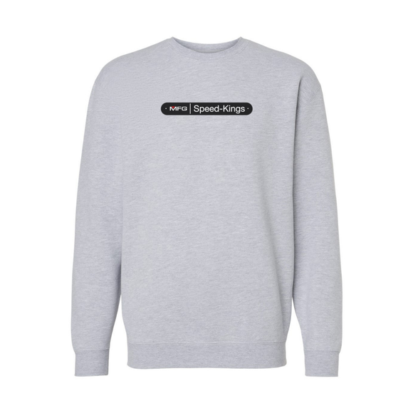 Gray sweatshirt with Speed Kings MFG logo on the chest against a white background