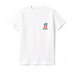 Number One Red White Blue Speed-Kings Logo Pocket Tee in White