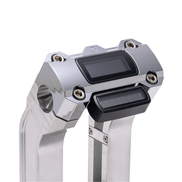OG Aluminum 10.5 inch Pull Back Risers with Chrome Digital Gauge Cut Out Top Clamp