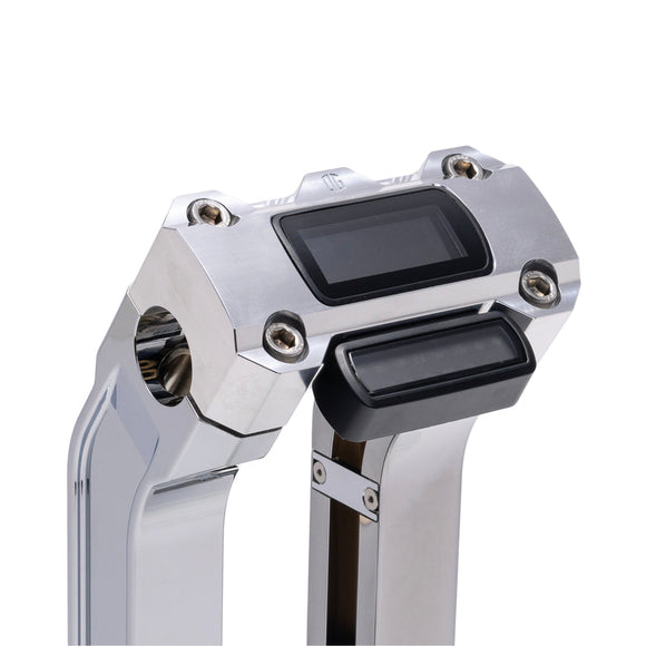 OG Chrome 10.5 inch Pull Back Risers with Aluminum Digital Gauge Cut Out Top Clamp
