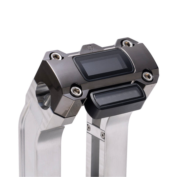 OG Aluminum 10.5 inch Straight Risers with Black Chrome Digital Gauge Cut Out Top Clamp