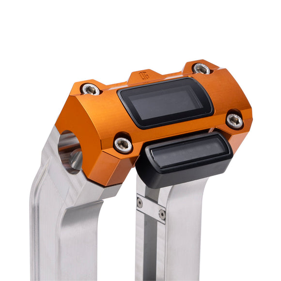 OG Aluminum 2 inch Straight Risers with Orange Digital Gauge Cut Out Top Clamp