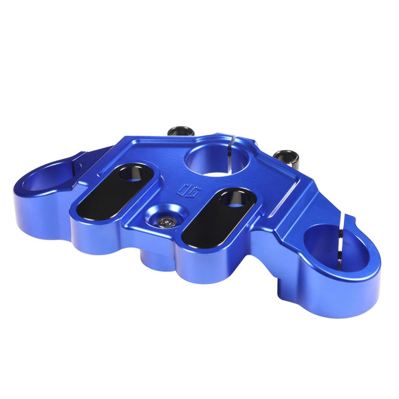 Blue anodized Drop 1 top triple tree for 2014-2023 Touring motorcycles