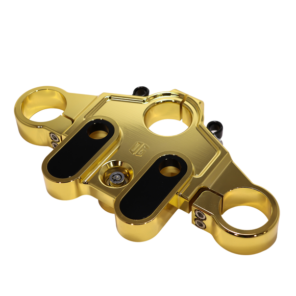Gold-plated top triple clamp for 2014-up Touring motorcycles