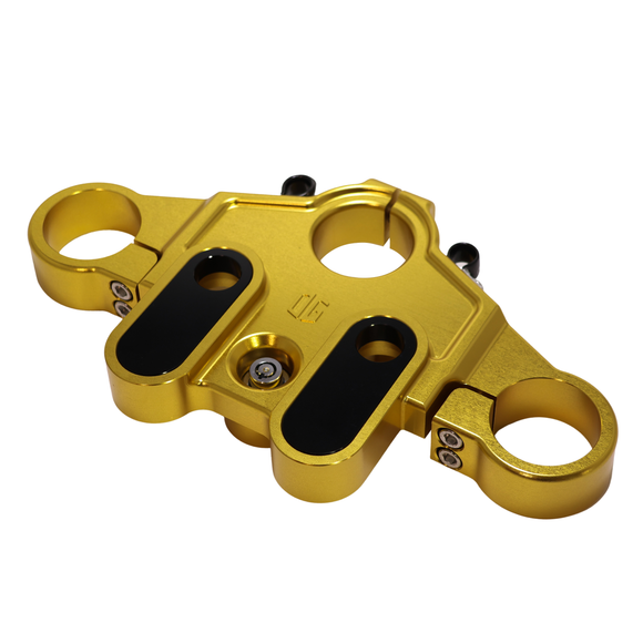 Gold top triple tree clamp for 2014-up touring motorcycles