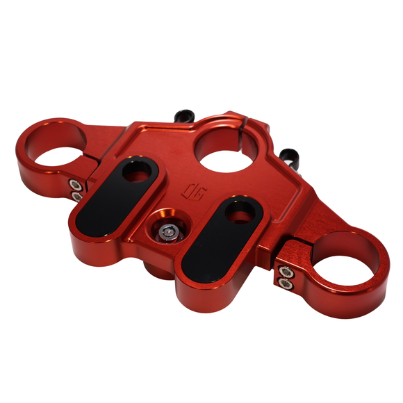 Red anodized top triple tree for 2014-up touring motorcycles