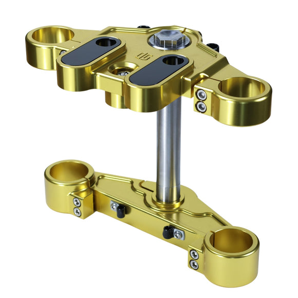 Gold triple tree clamp for 2014-up touring motorcycles